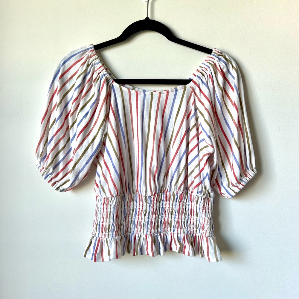 LOFT Striped Smocked Hem Cotton Blouse—SZ. XS - Picture 10 of 11